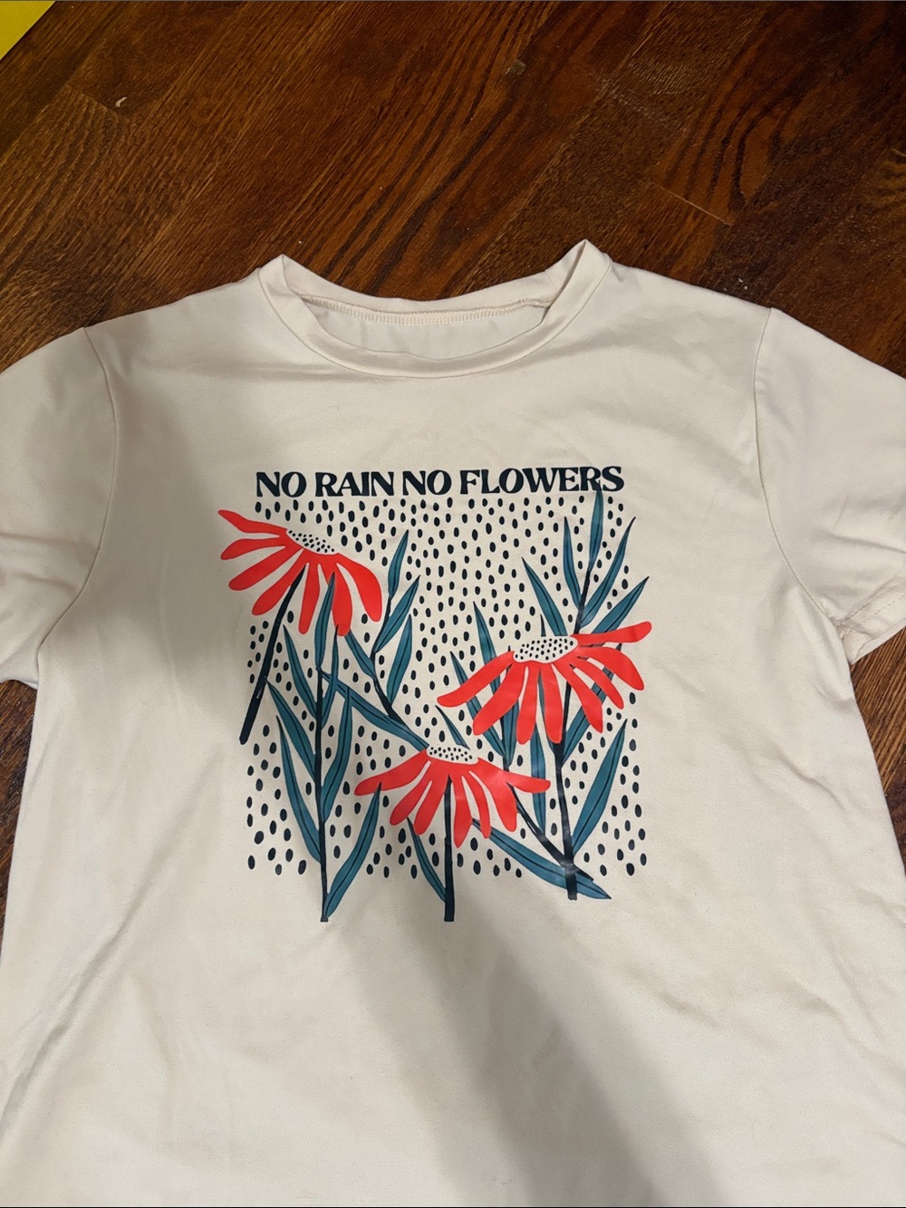 White Graphic Tee "No Rain No Flowers"